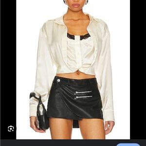 Alexander Wang Ivory and Black Lace Silk Cropped Blouse